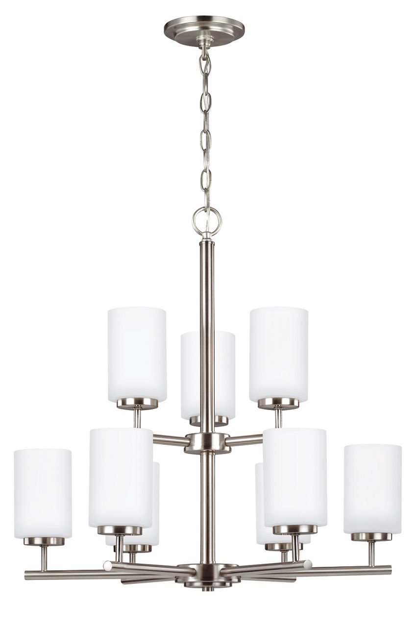 Oslo 9-Light Chandelier in Brushed Nickel with Opal Etched Glass Bulbs Not Included