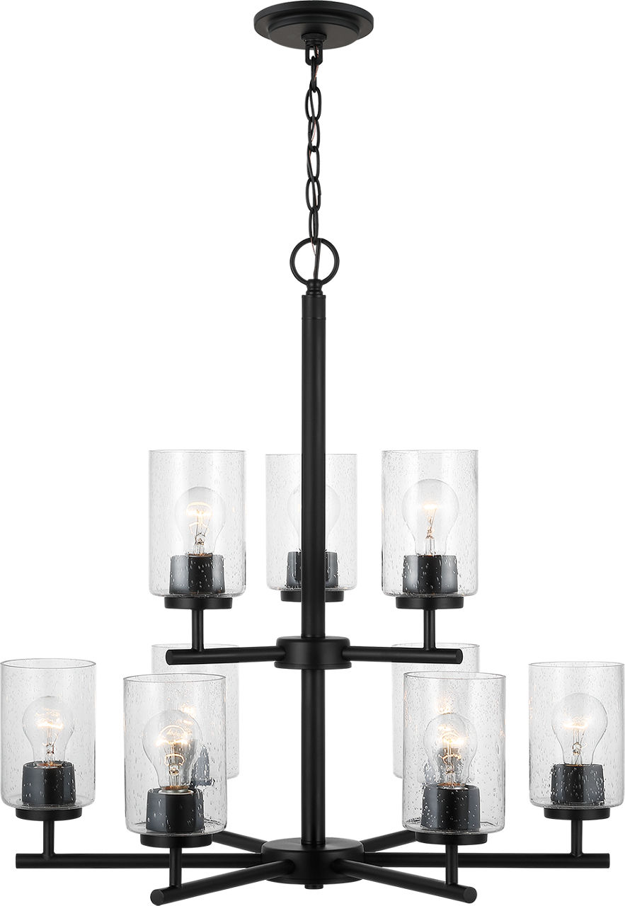 Oslo 9-Light Chandelier in Midnight Black with Clear Seeded Glass Bulbs Included