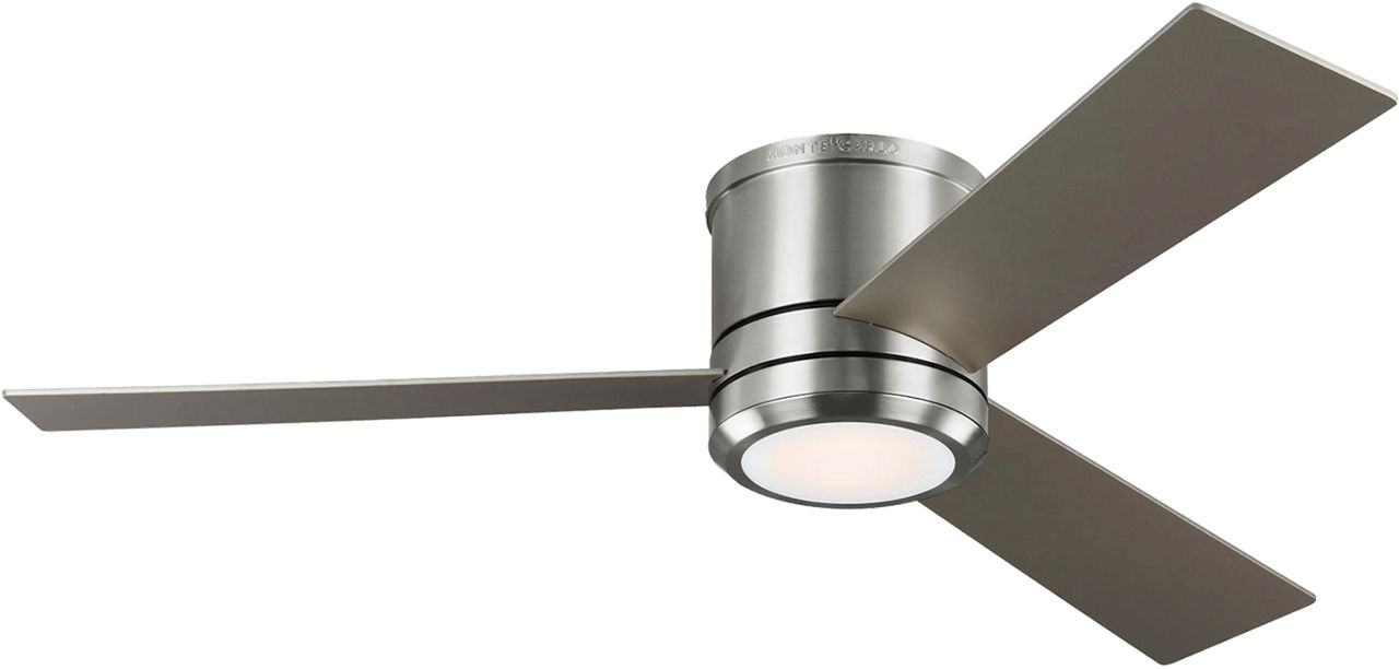 Clarity 56 Hugger LED Ceiling Fan in with Silver / American Walnut Reversible Blades and Light Kit Brushed Steel