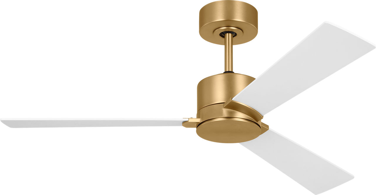 Rozzen 44 Ceiing Fan in Burnished Brass with Matte White Blades