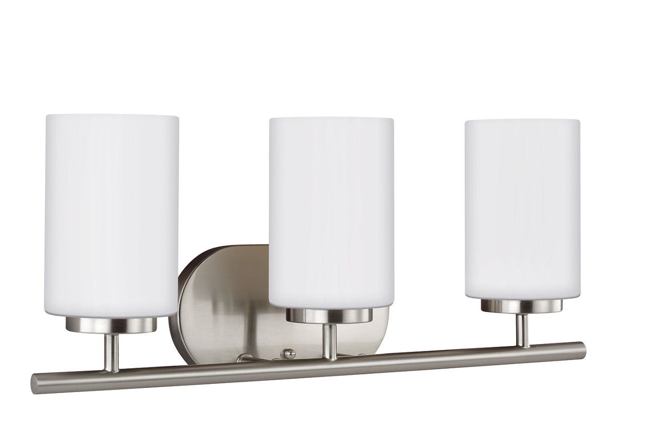 Oslo 3-Light Bath Sconce in Brushed Nickel with Opal Etched Glass Bulb(s) Not Included