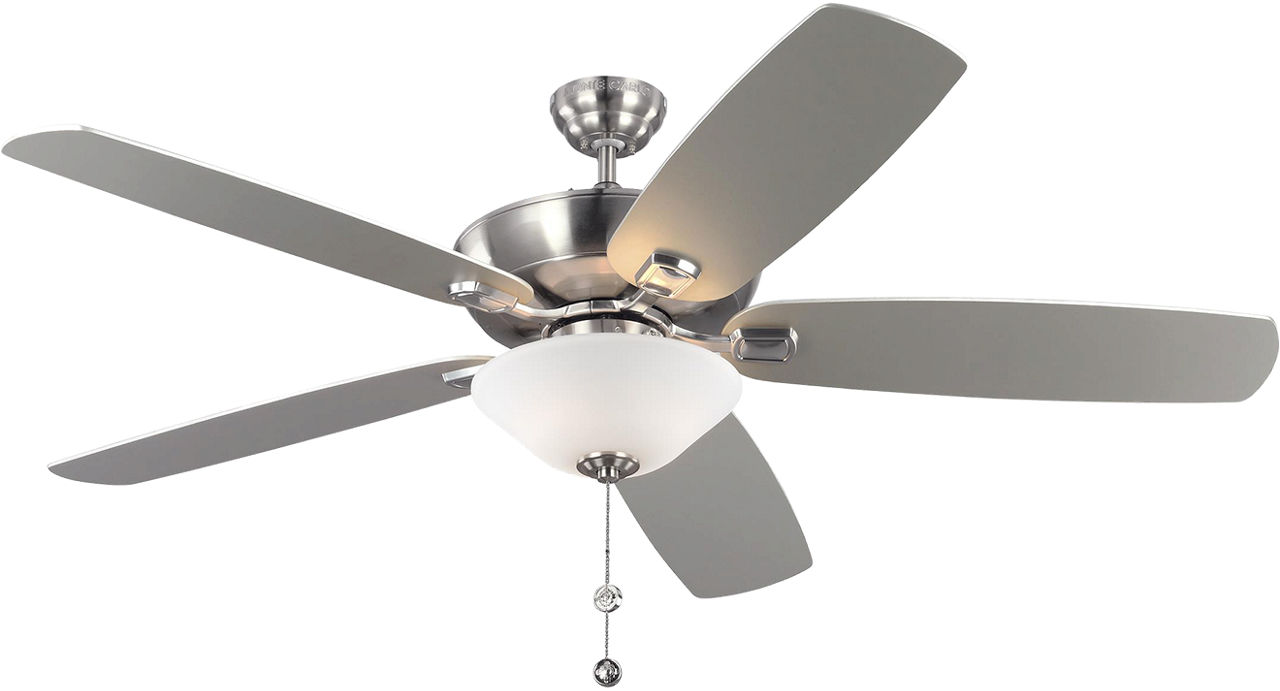 Colony 60 LED Ceiling Fan in with Silver / American Walnut Reversible Blades and Bowl Light Kit Brushed Steel