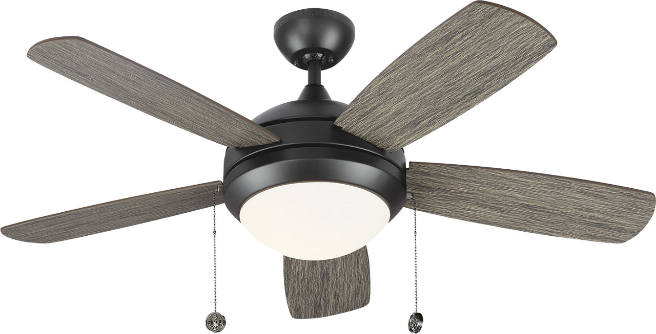 Discus Classic 44 LED Ceiling Fan in with Light Grey Weathered Oak Blades and Light Kit Aged Pewter