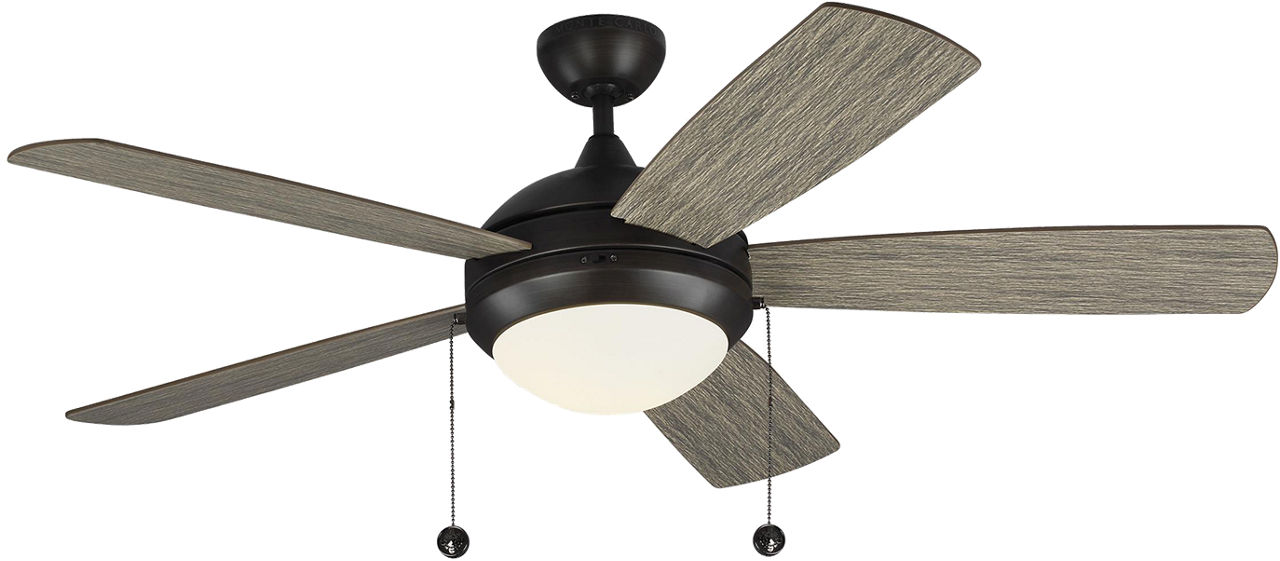 Discus Classic 52 LED Ceiling Fan in with Light Grey Weathered Oak Blades and Light Kit Aged Pewter