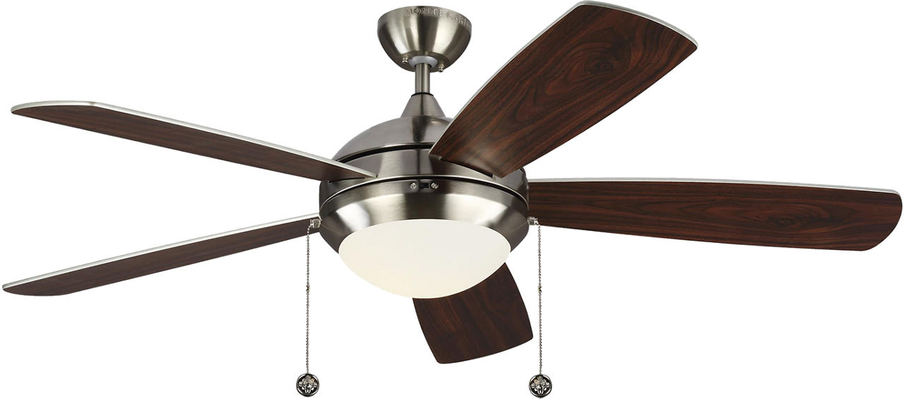 Discus Classic 52 LED Ceiling Fan in with Silver / American Walnut Reversible Blades and Light Kit Brushed Steel