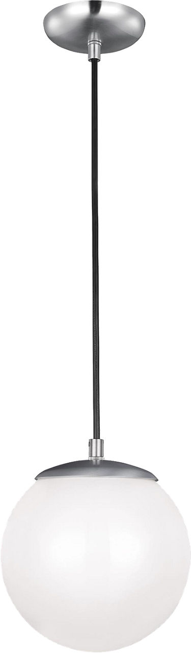 Leo Hanging Globe Small Pendant in Satin Aluminum with Smooth White Glass Bulb(s) Not Included