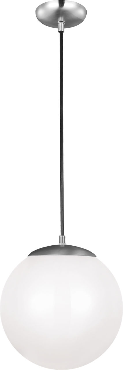 Leo Hanging Globe Large Pendant in Satin Aluminum with Smooth White Glass Dedicated LED