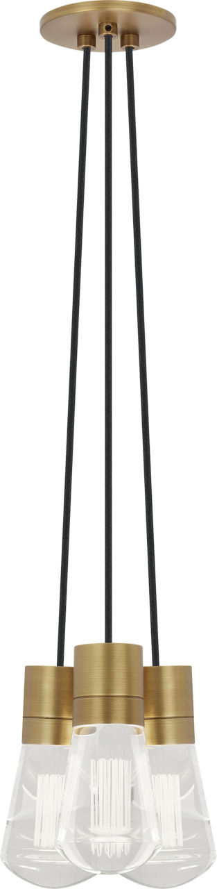 Alva Pendant 3-LITE Chandelier Black Cord Natural Brass 3000K-2200K 90 CRI LED warm color dimming 3000-2200k 120v (t24)