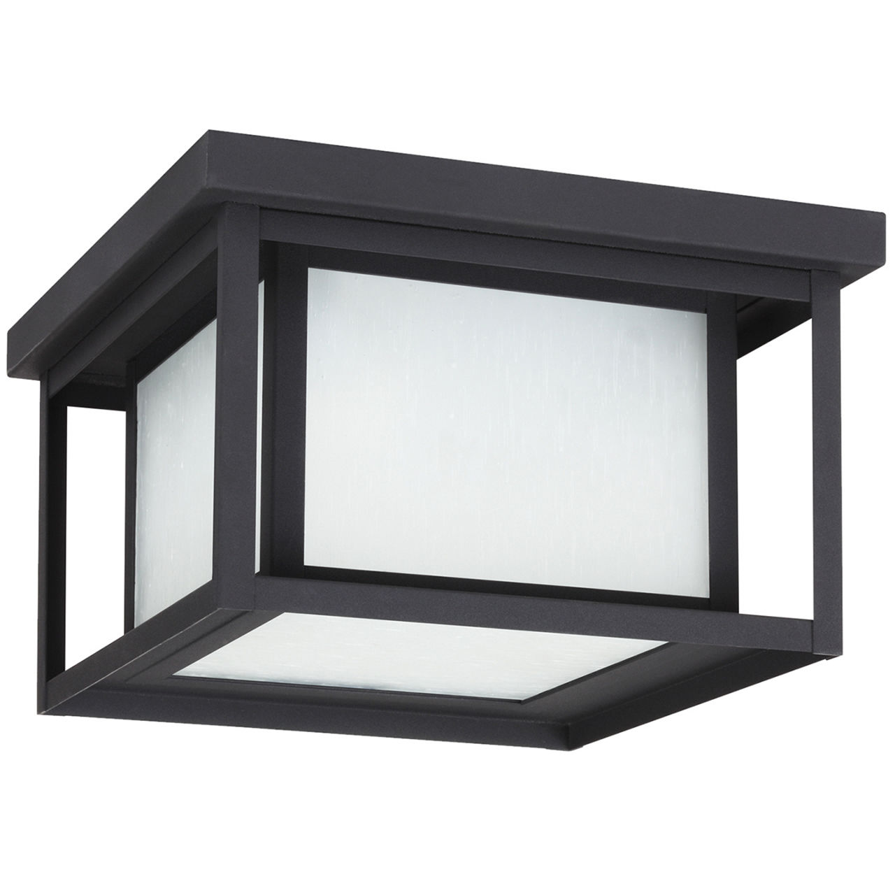 Hunnington Square Flush Mount in Black with Etched Seeded Glass Panels Bulb(s) Not Included