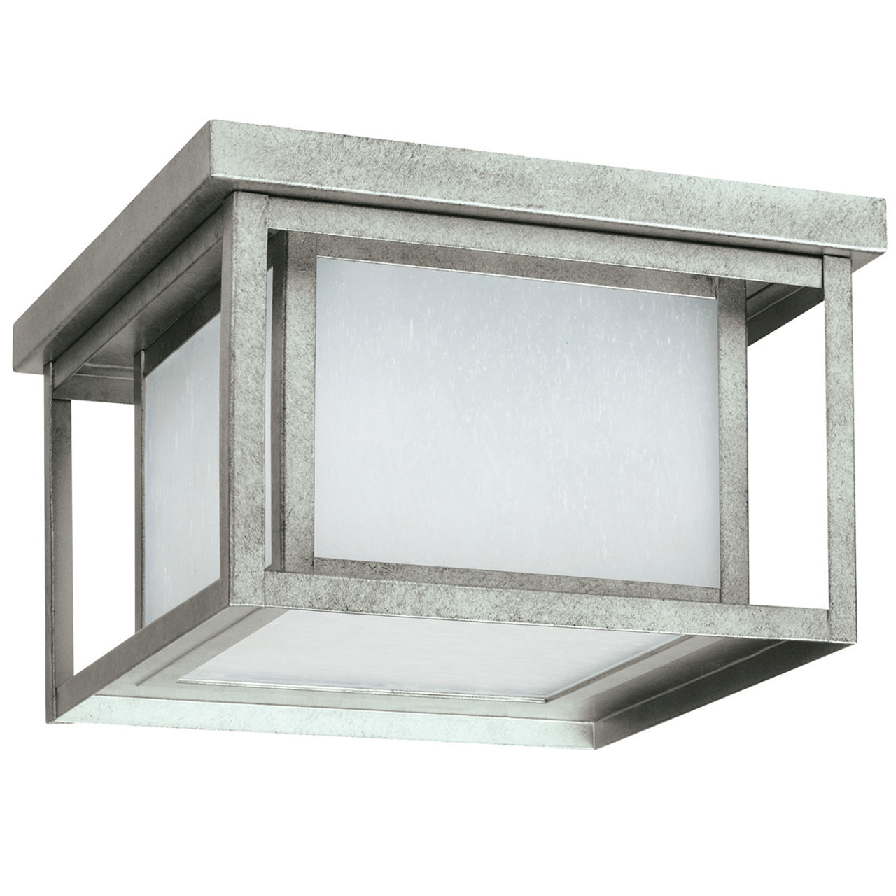 Hunnington Square Flush Mount in Weathered Pewter with Etched Seeded Glass Panels Bulb(s) Not Included
