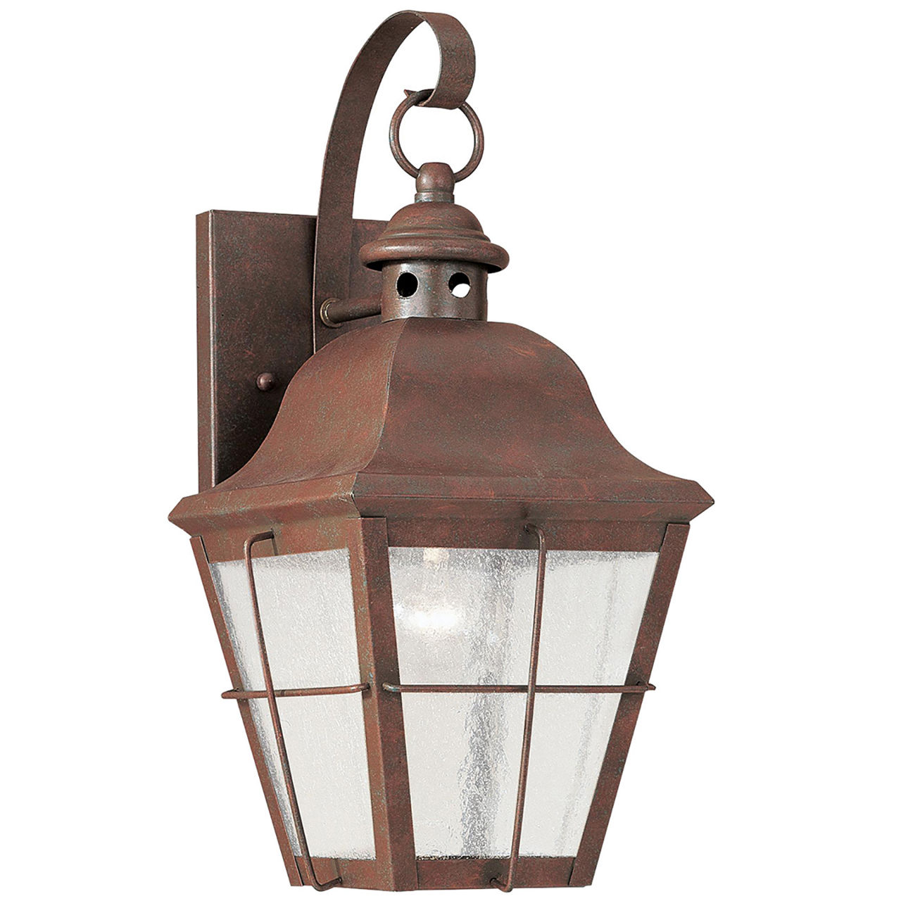 Chatham 1-Light Small Wall Lantern in Weathered Copper with Clear Seeded Glass Panels and White Aluminum Panels Bulb(s) Included