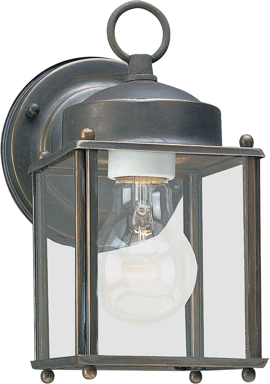 New Castle One Light Small Outdoor Wall Lantern Antique Bronze Clear Bulbs Included