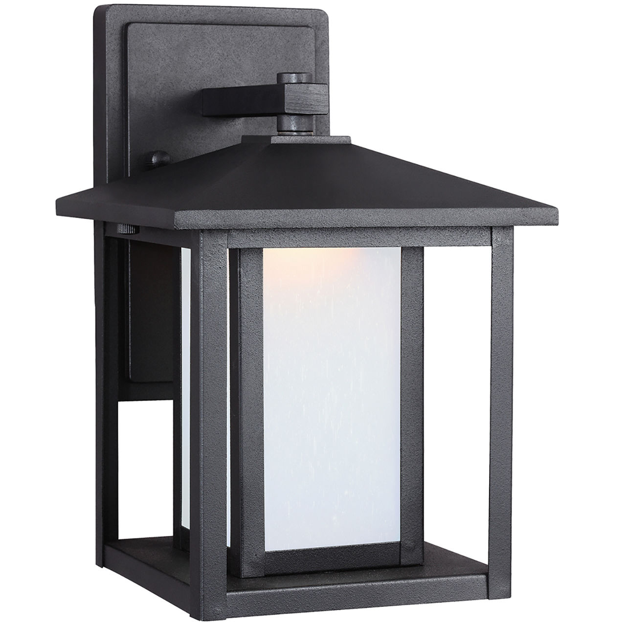 Hunnington 11" Lantern in Textured Black with Etched Seeded Glass Panels Bulb(s) Not Included