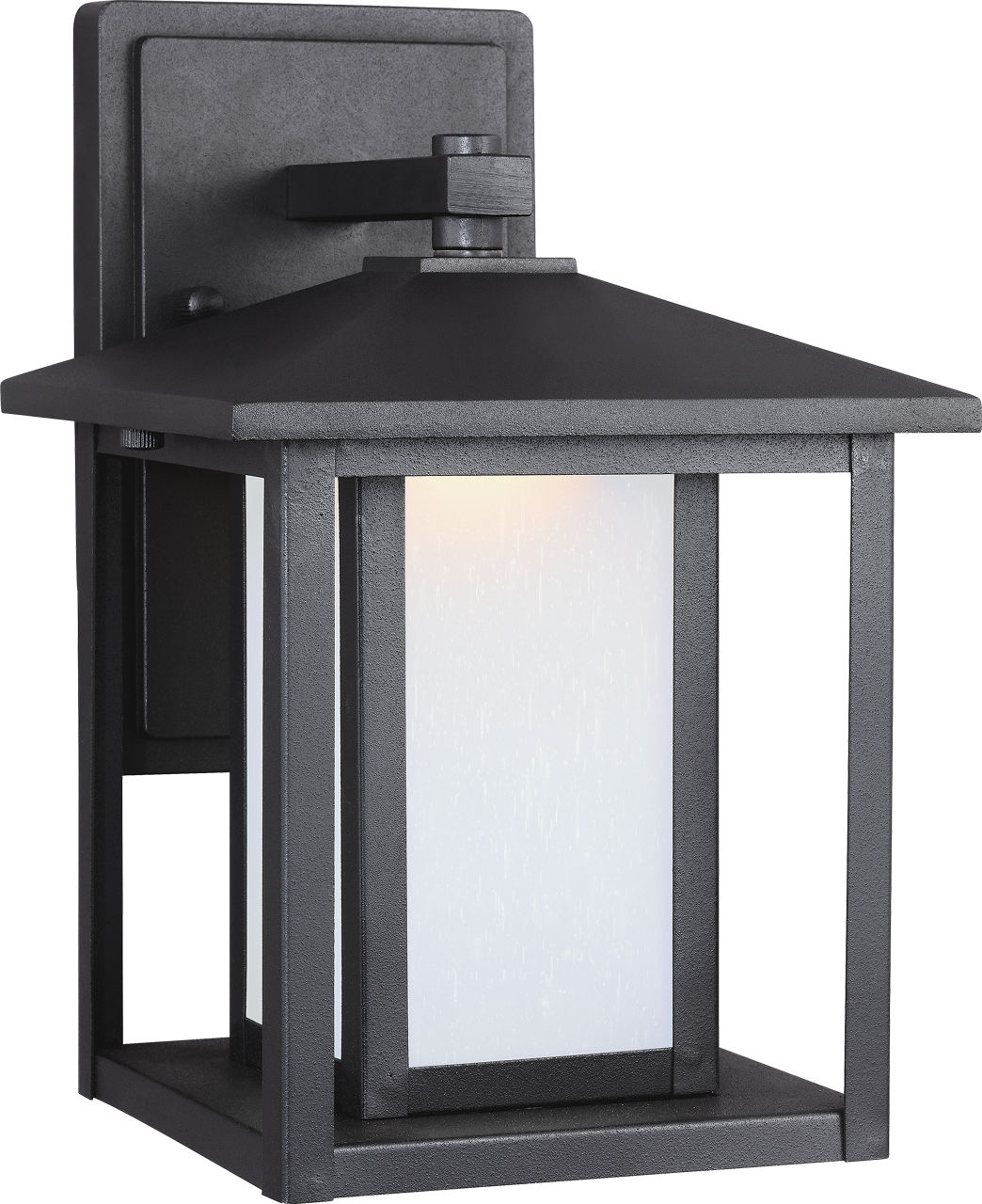 Hunnington 11" Lantern in Textured Black with Etched Seeded Glass Panels Dedicated LED
