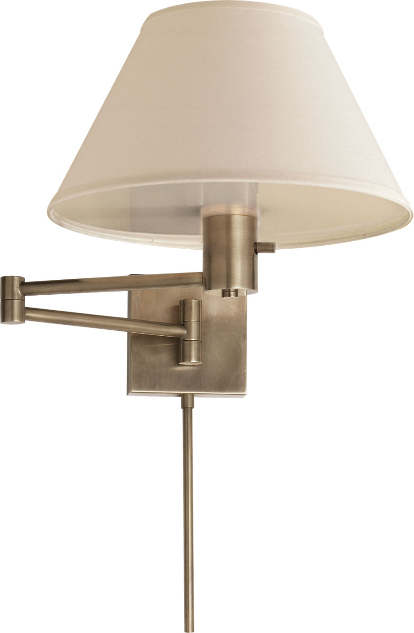 Classic Swing Arm Wall Lamp in Antique Nickel with Linen Shade