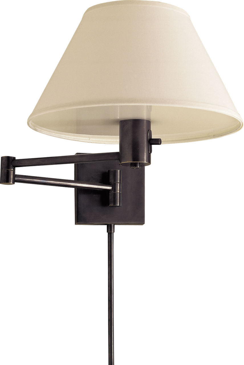 Classic Swing Arm Wall Lamp in Bronze with Linen Shade