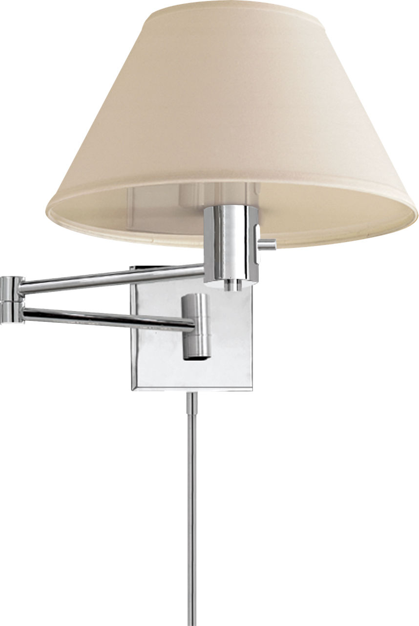 Classic Swing Arm Wall Lamp in Polished Nickel with Linen Shade