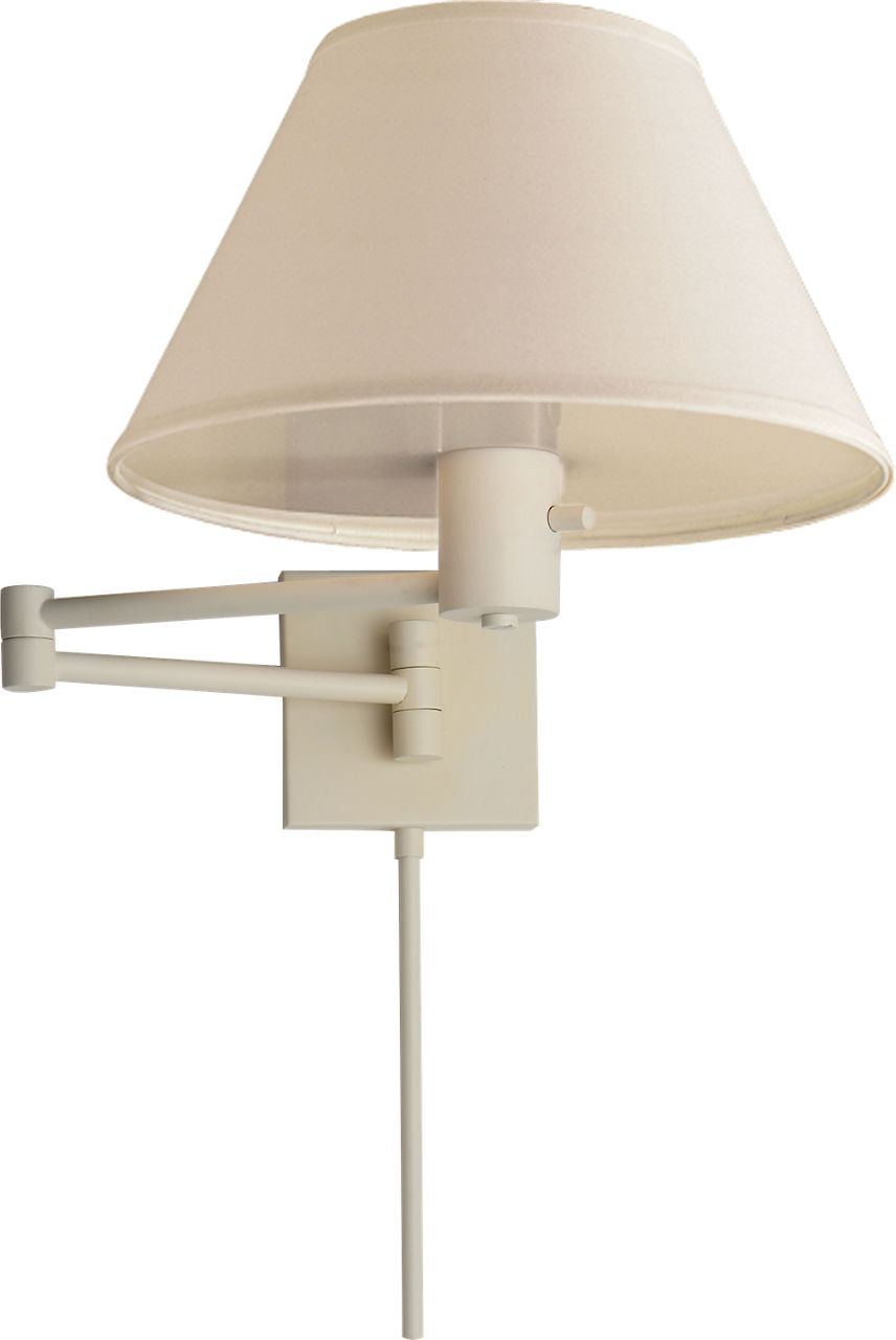 Classic Swing Arm Wall Lamp in White with Linen Shade