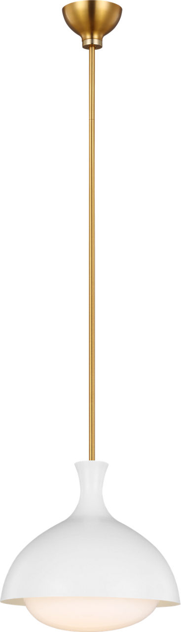 Lucerne One Light Medium Pendant in Matte White and Burnished Brass