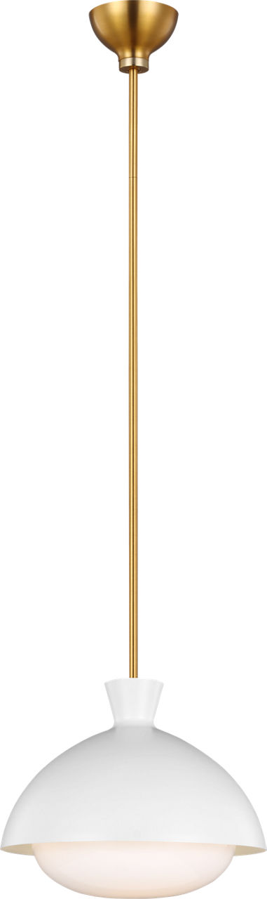 Lucerne One Light Large Pendant in Matte White and Burnished Brass