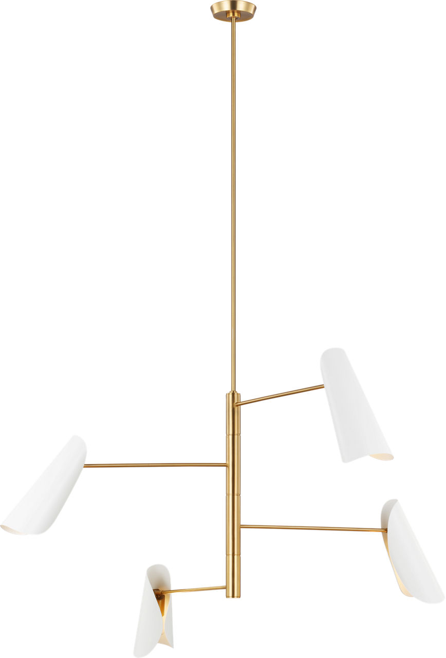Tresa Four Light Chandelier Matte White and Burnished Brass