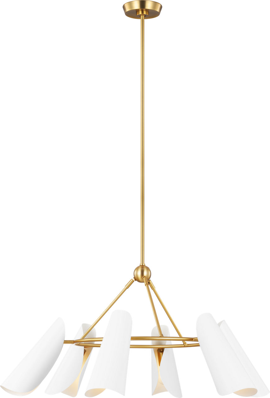 Tresa Six Light Chandelier Matte White and Burnished Brass