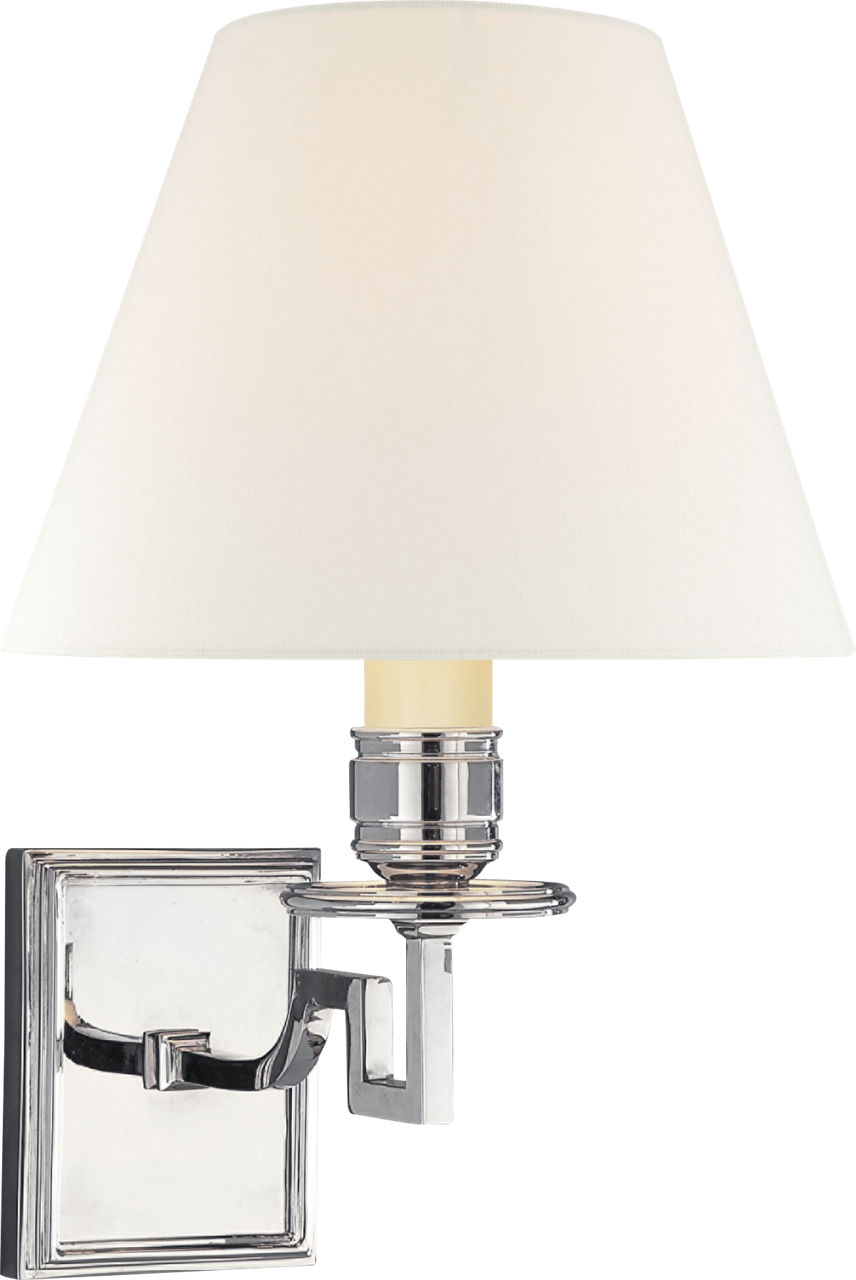 Dean Single Arm Sconce in Polished Nickel with Linen Shade