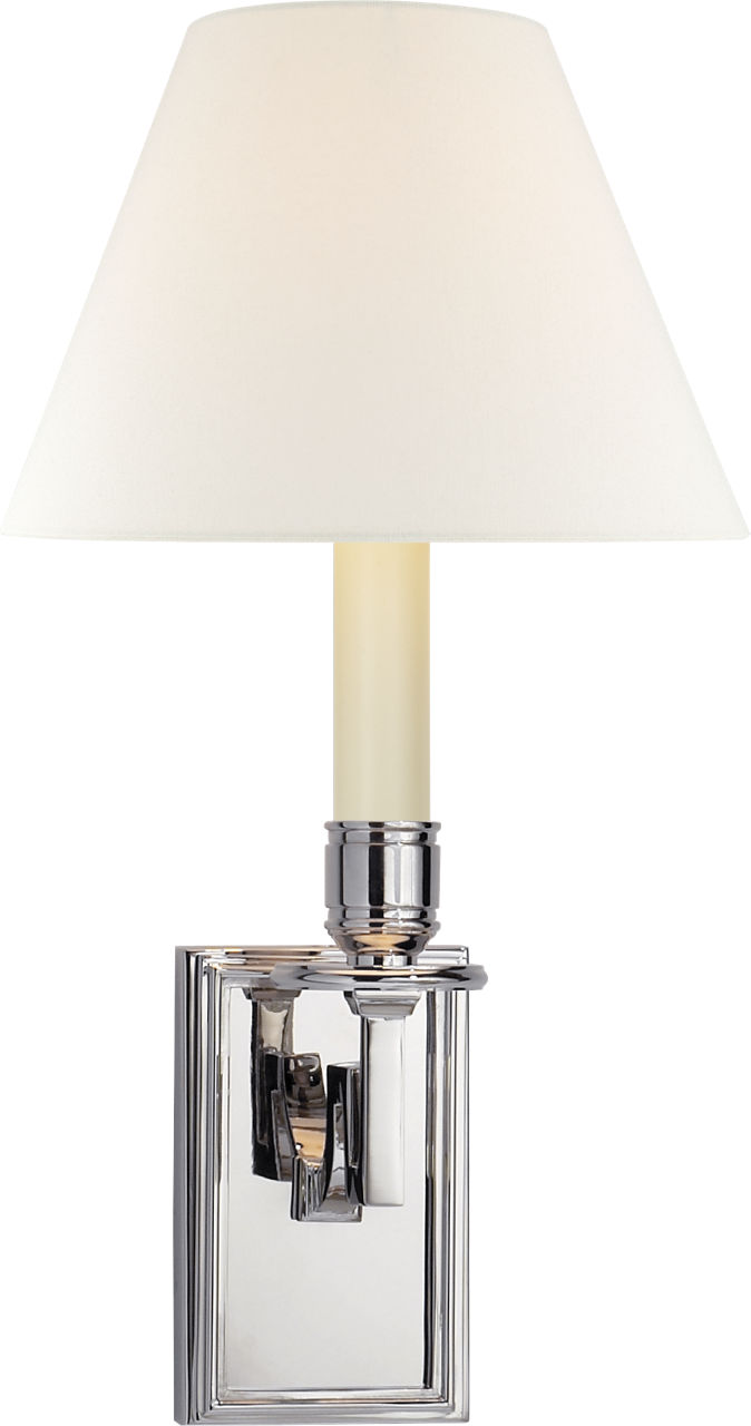 Dean Library Sconce in Polished Nickel with Linen Shade