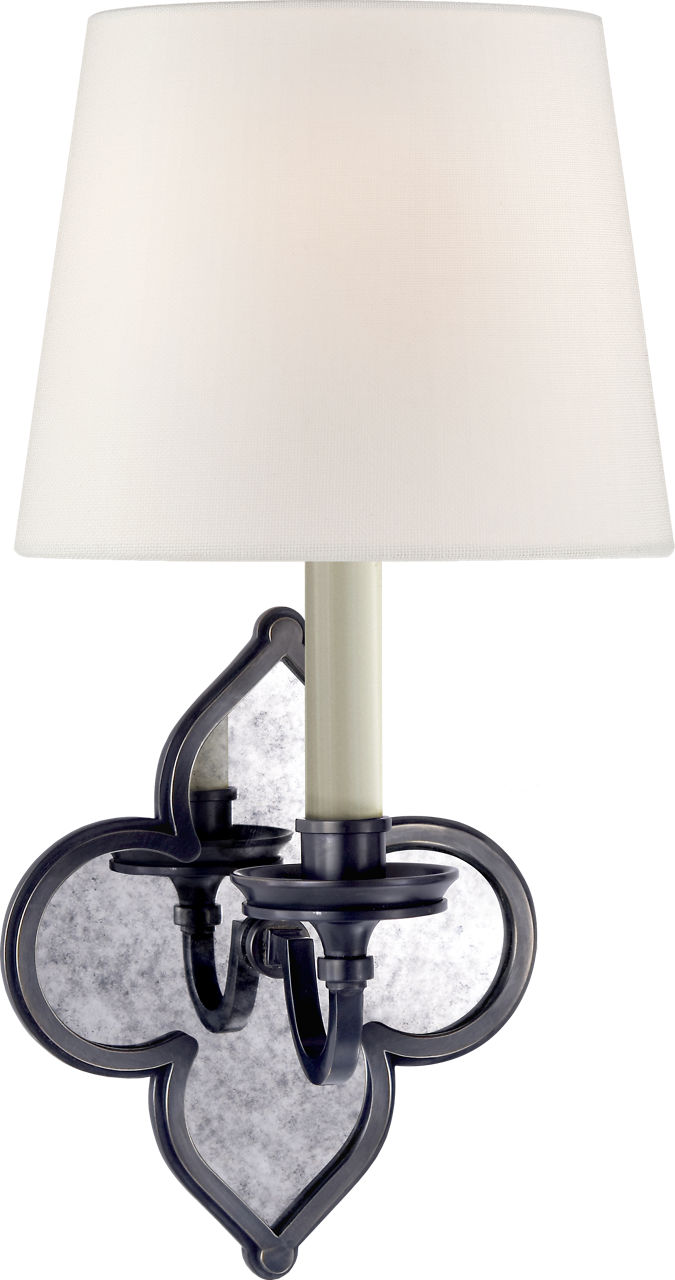 Lana Single Sconce in Gun Metal and Antique Mirror with Linen Shade
