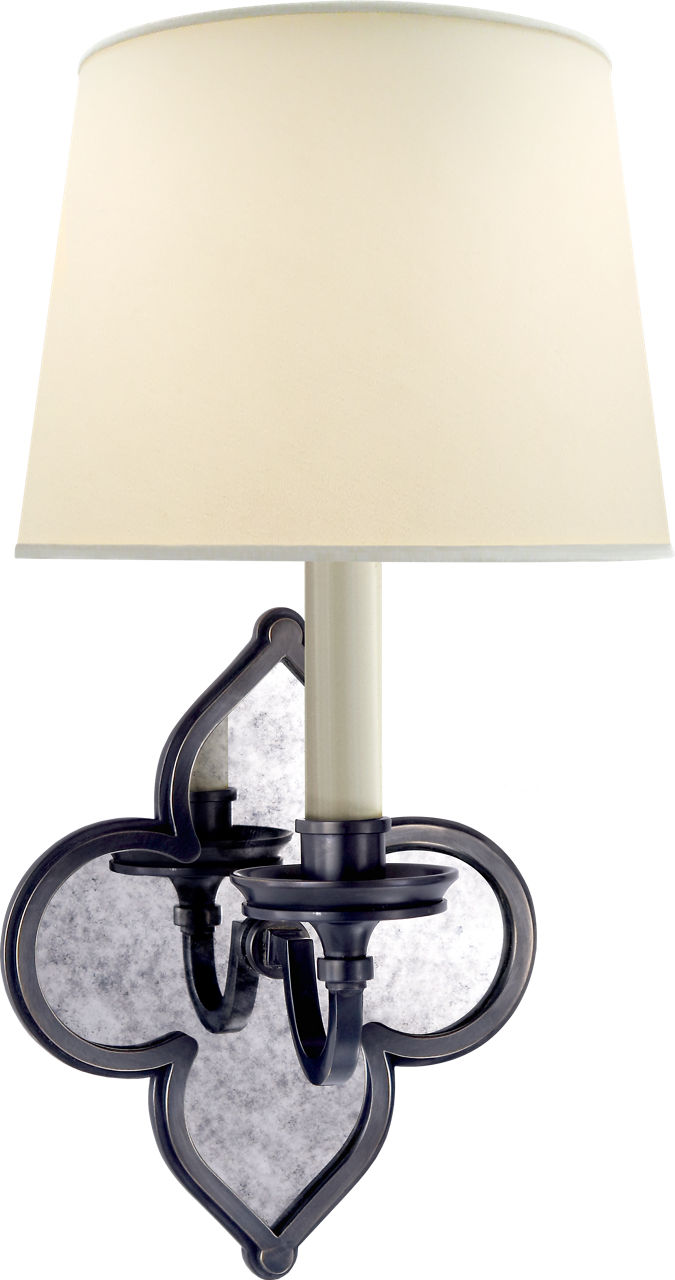 Lana Single Sconce in Gun Metal and Antique Mirror with Natural Percale Shade