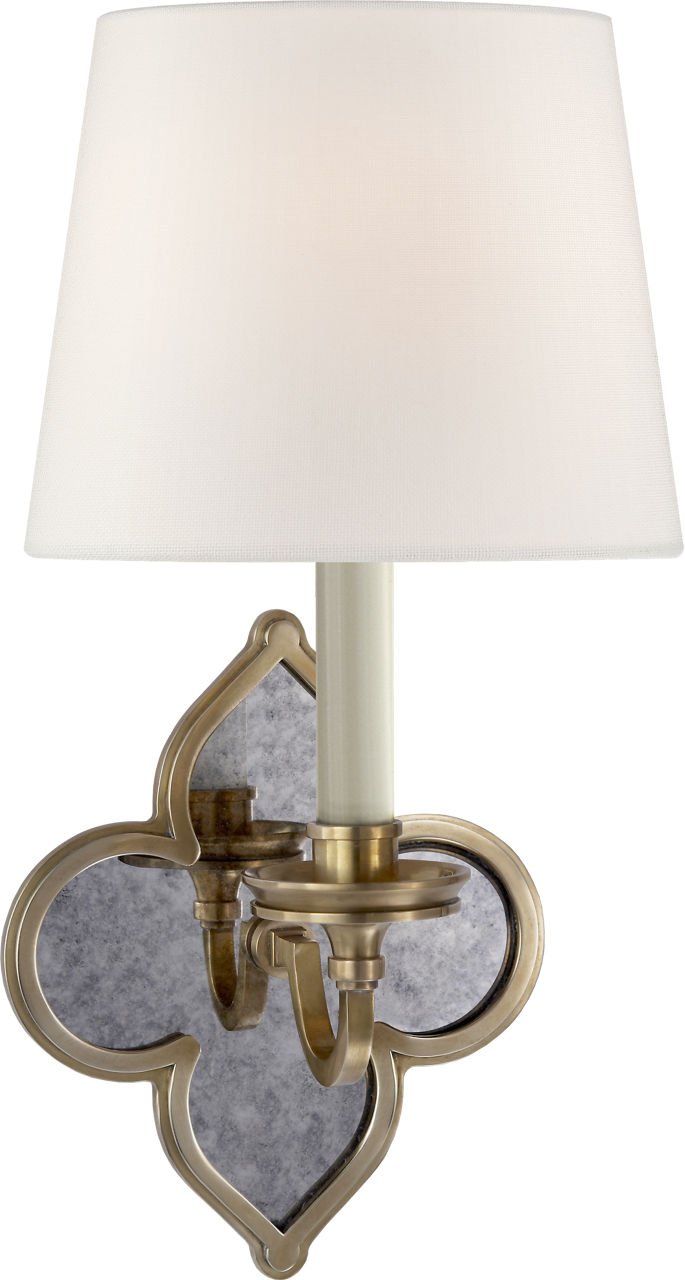 Lana Single Sconce in Natural Brass and Antique Mirror with Linen Shade