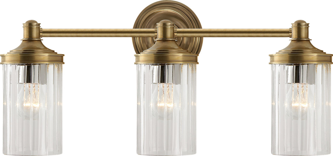 Ava Triple Sconce in Hand-Rubbed Antique Brass with Crystal