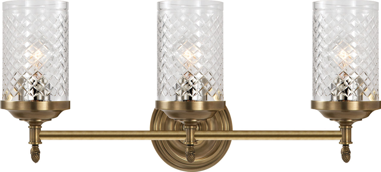Lita Triple Sconce in Hand-Rubbed Antique Brass with Crystal