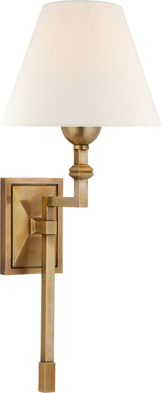 Jane Medium Single Tail Sconce in Hand-Rubbed Antique Brass with Linen Shade