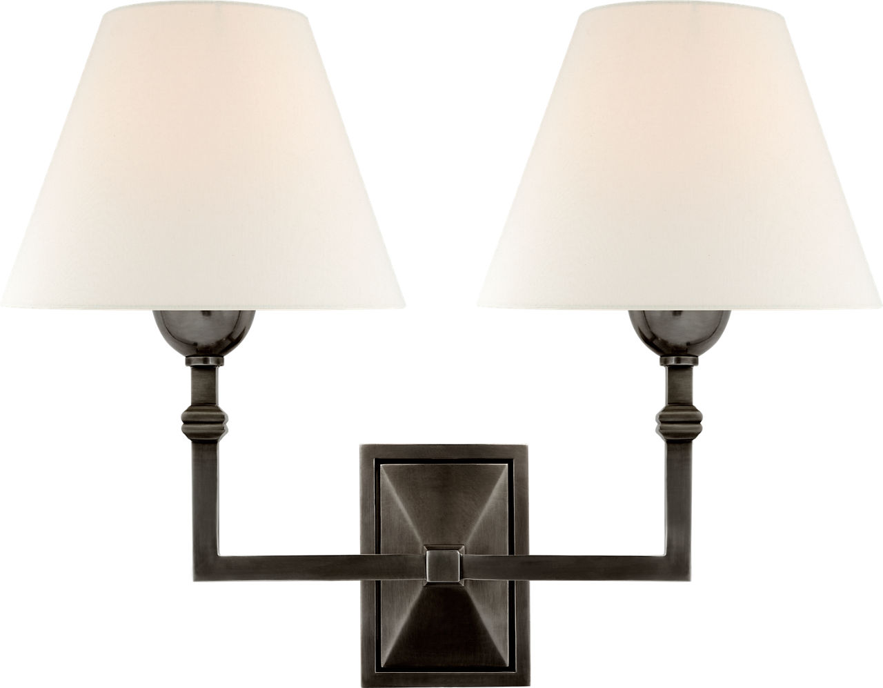Jane Double Sconce in Gun Metal with Linen Shade
