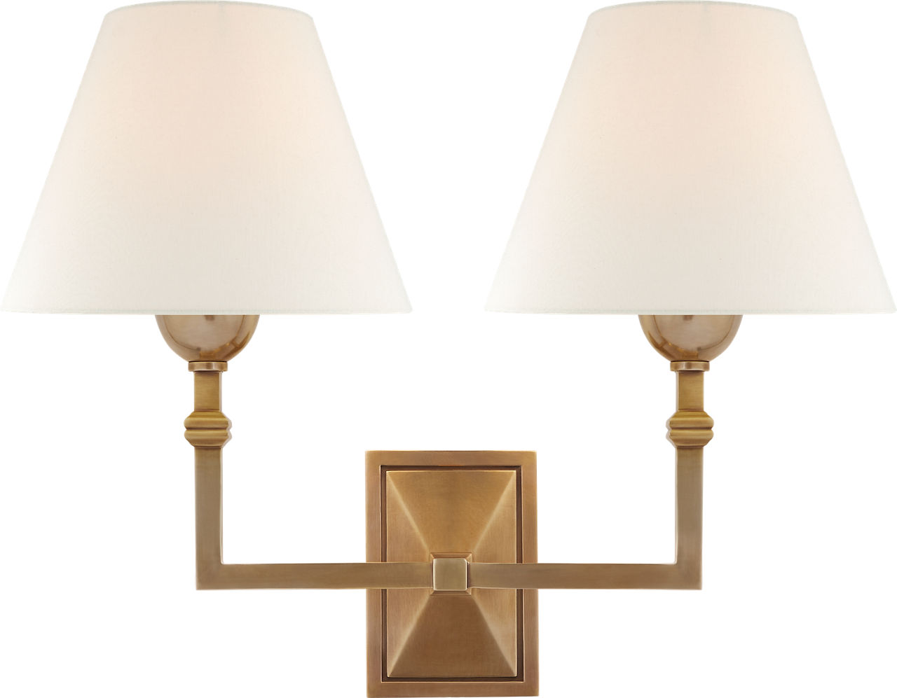 Jane Double Sconce in Hand-Rubbed Antique Brass with Linen Shade