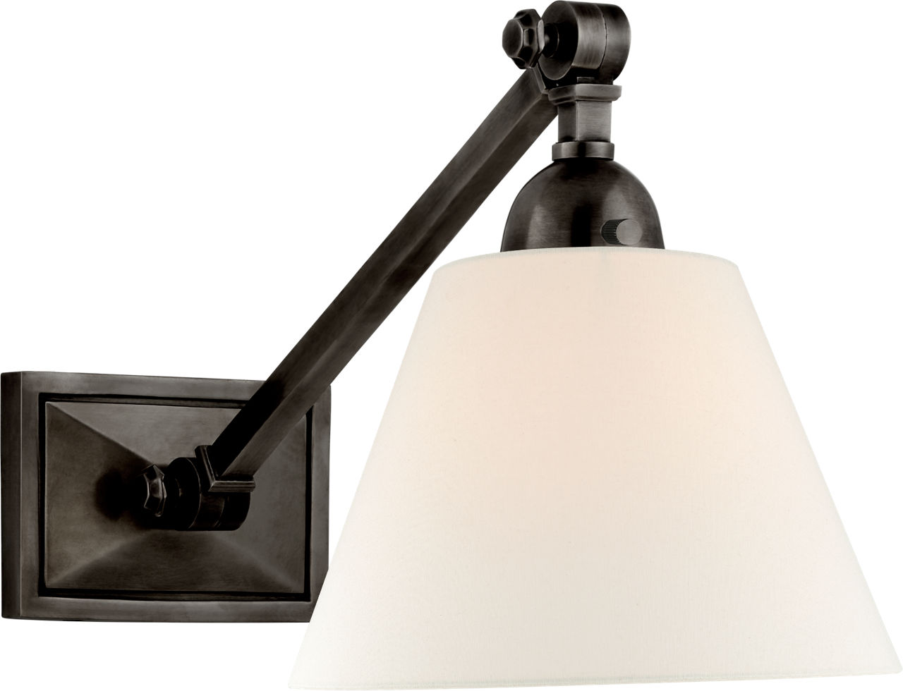 Jane Single Library Wall Light in Gun Metal with Linen Shade