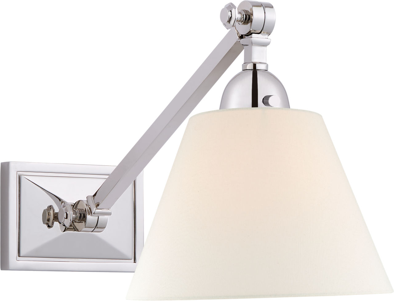 Jane Single Library Wall Light in Polished Nickel with Linen Shade