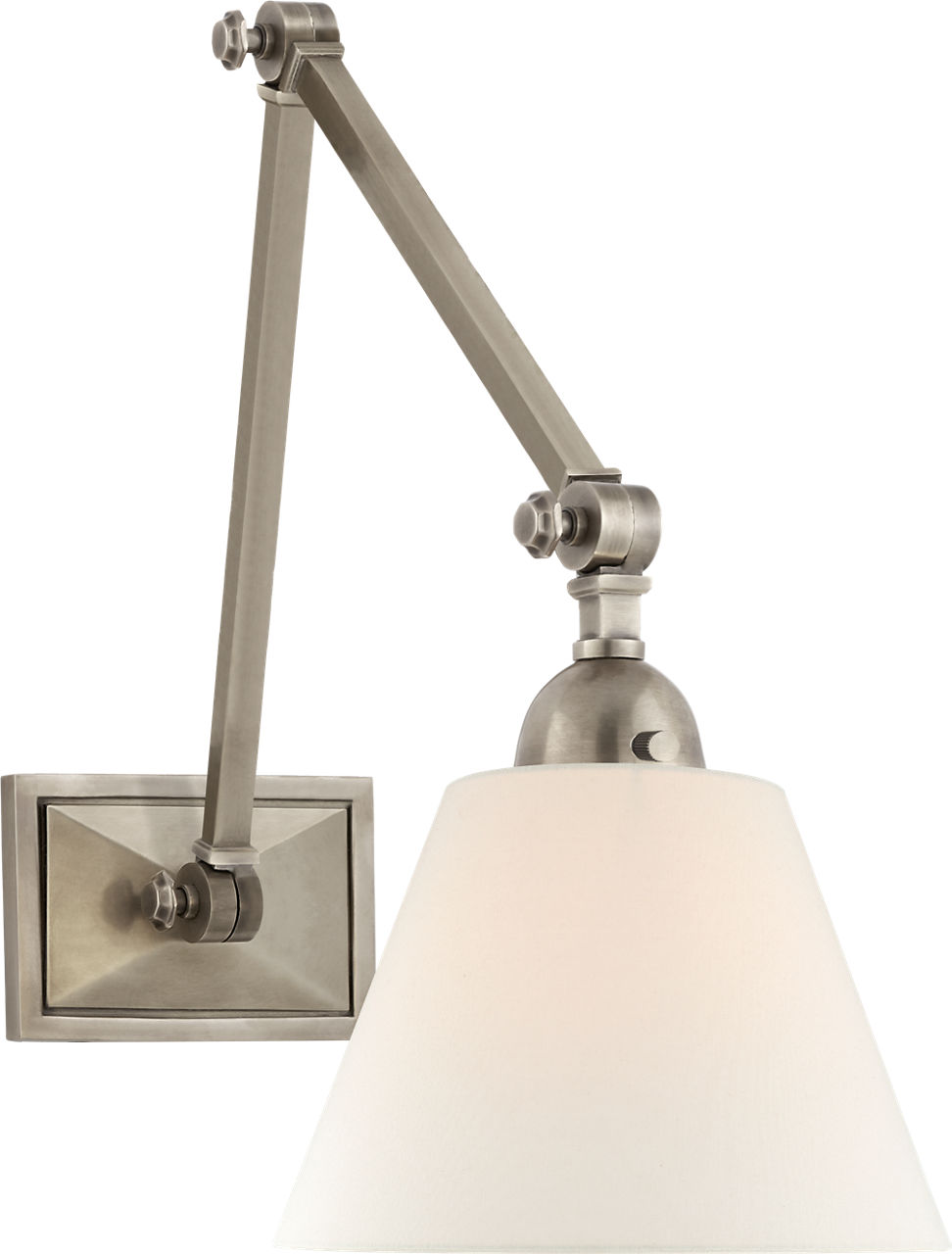 Jane Double Library Wall Light in Antique Nickel with Linen Shade