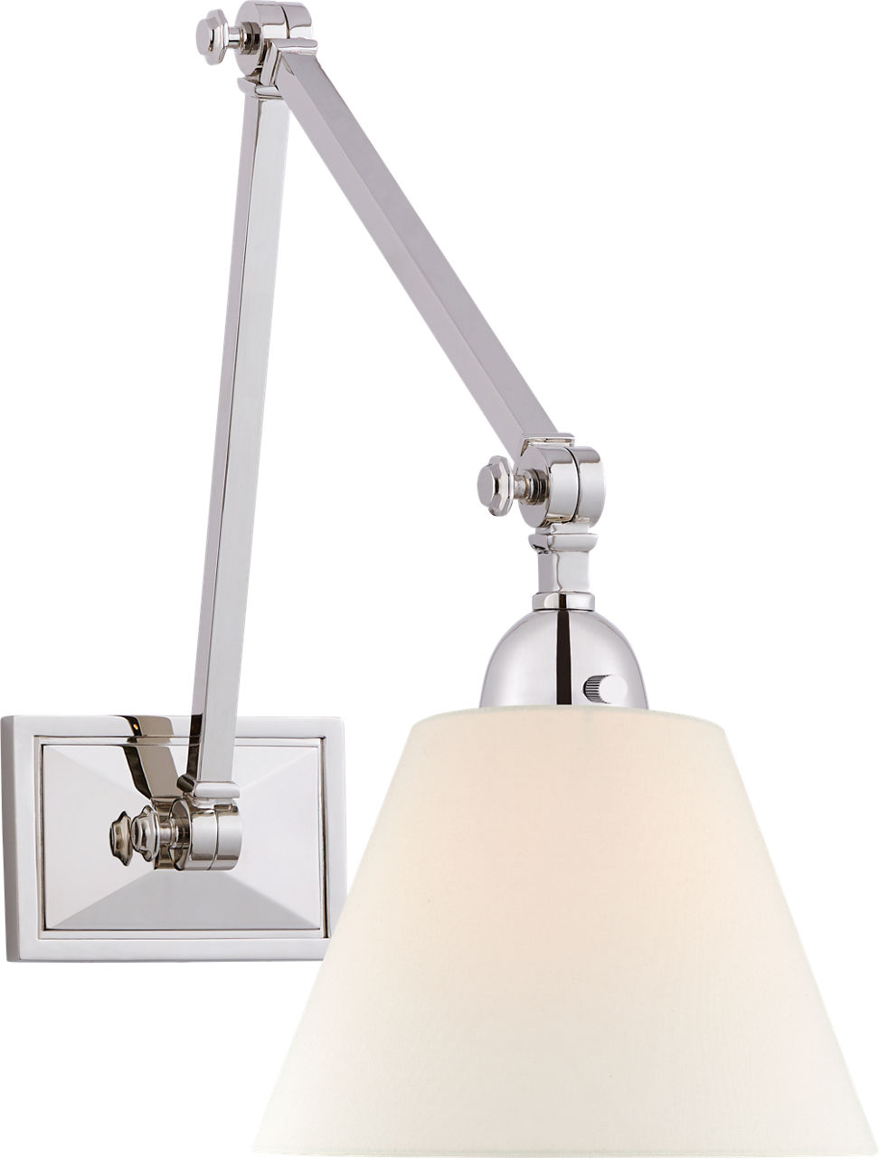 Jane Double Library Wall Light in Polished Nickel with Linen Shade