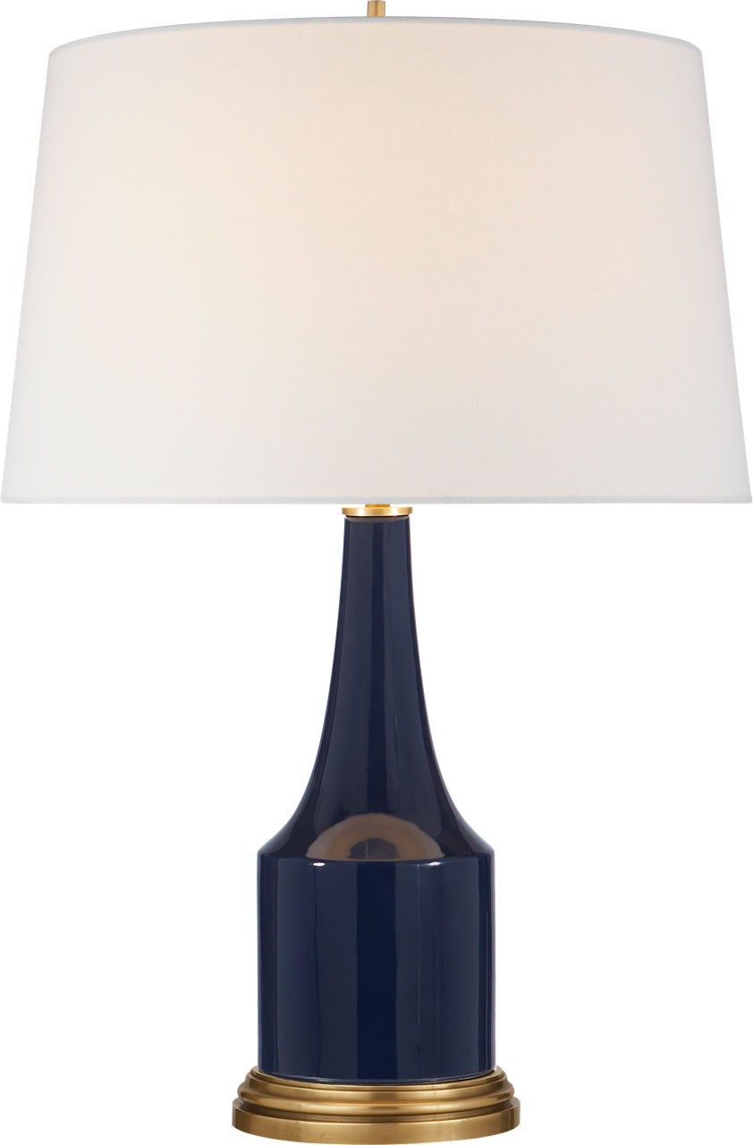 Sawyer Table Lamp in Midnight Blue Porcelain with Linen Shade
