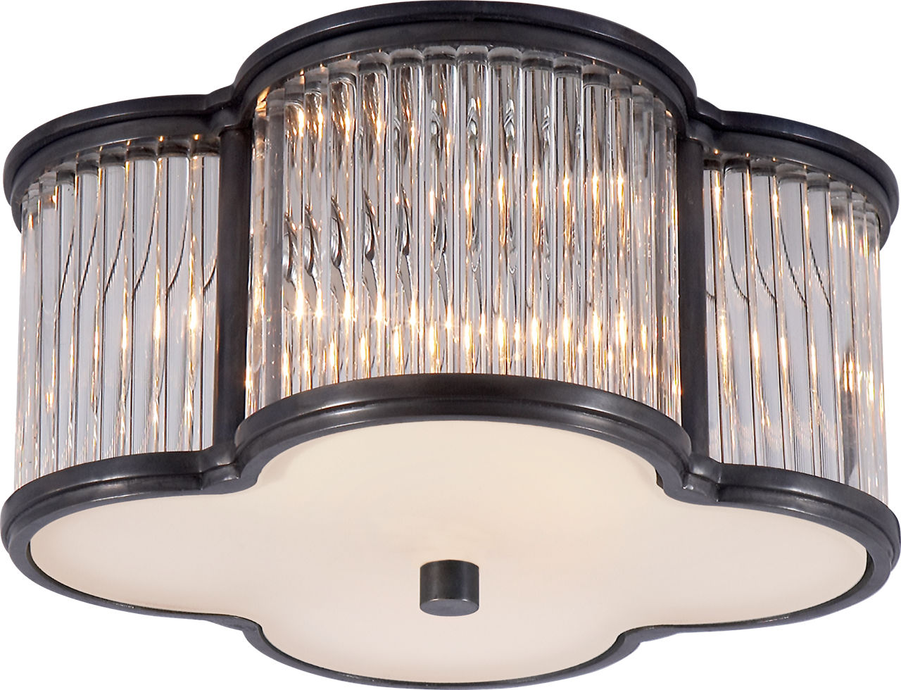 Basil Small Flush Mount in Gun Metal and Clear Glass Rods with Frosted Glass