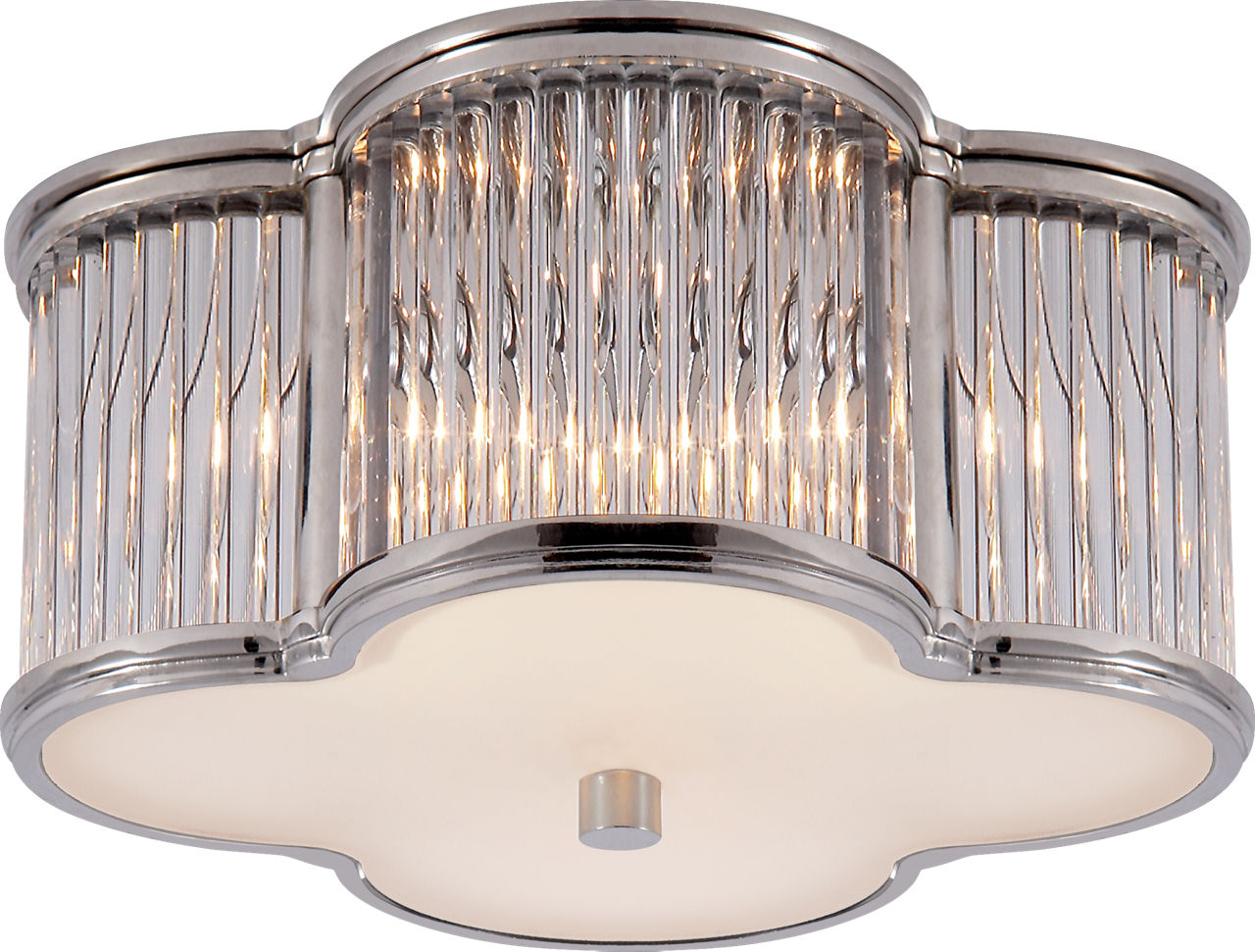 Basil Small Flush Mount in Polished Nickel and Clear Glass Rods with Frosted Glass