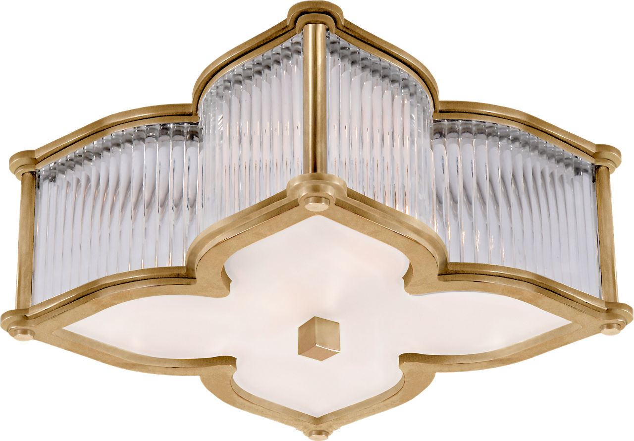 Lana Small Flush Mount in Natural Brass and Clear Glass Rods with Frosted Glass