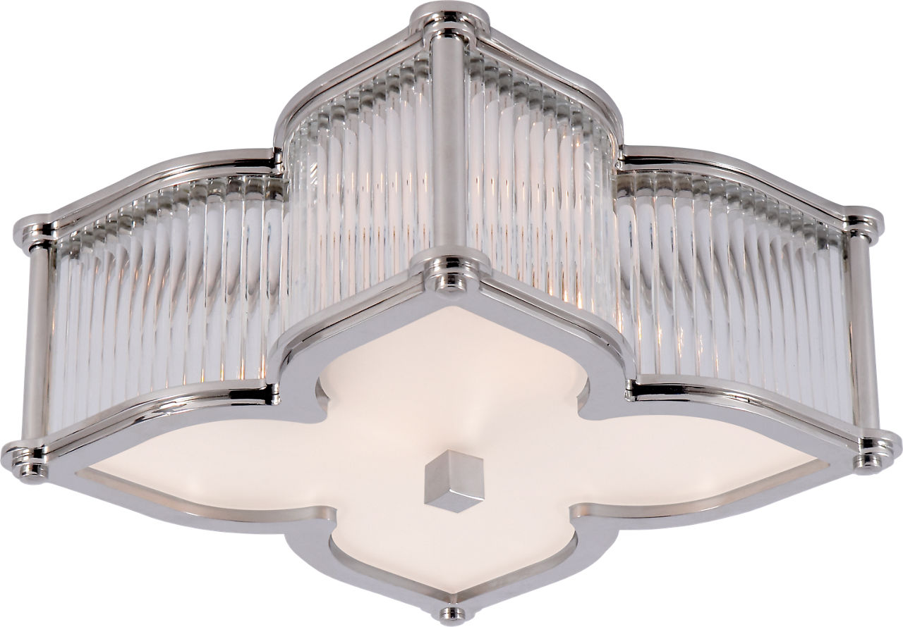 Lana Small Flush Mount in Polished Nickel and Clear Glass Rods with Frosted Glass
