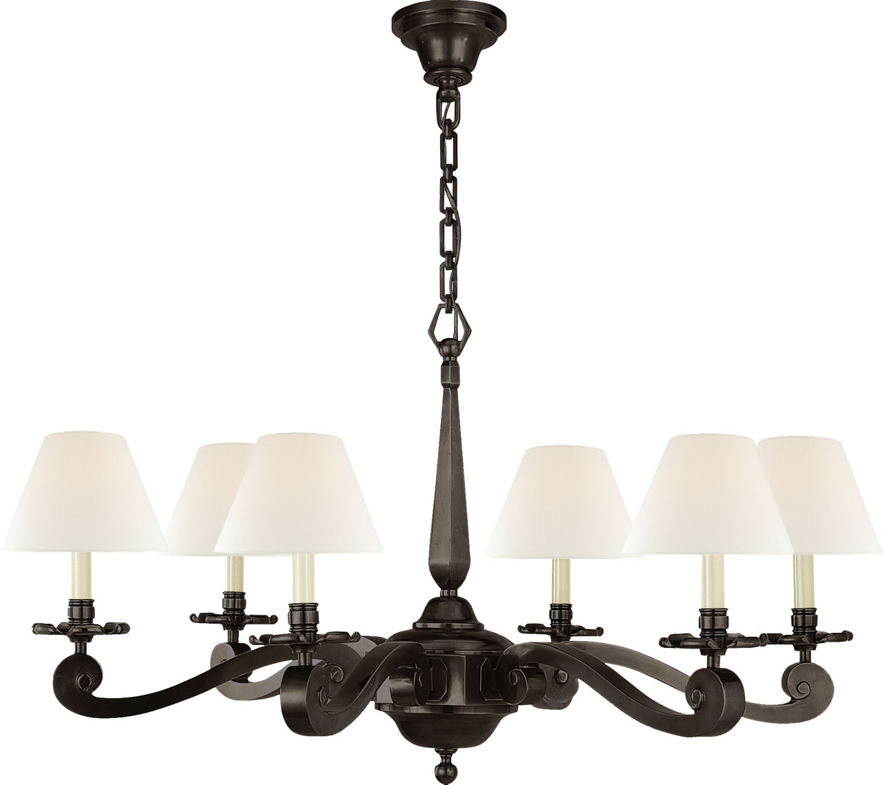 Myrna Chandelier in Gun Metal with Linen Shades