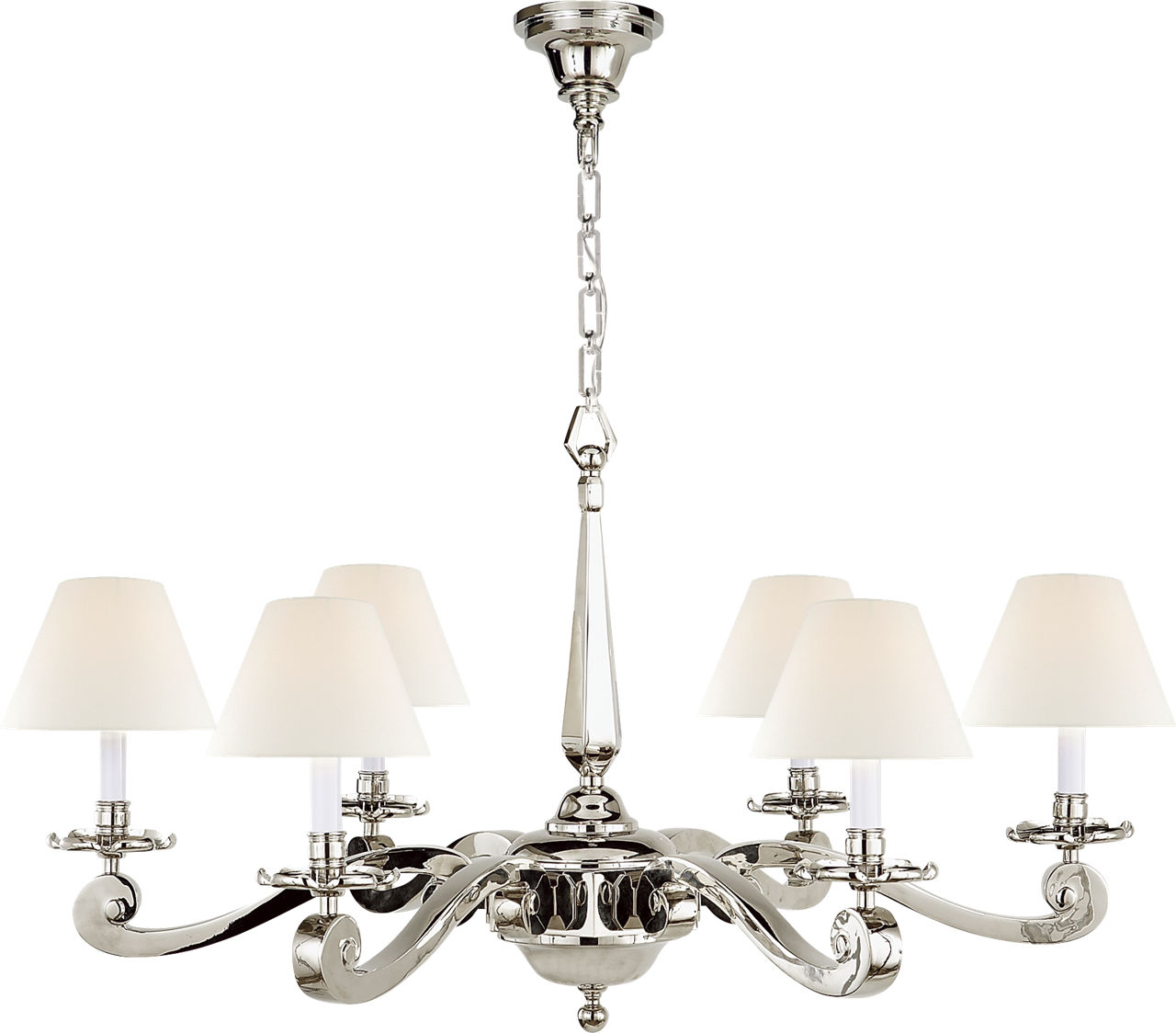 Myrna Chandelier in Polished Nickel with Linen Shades