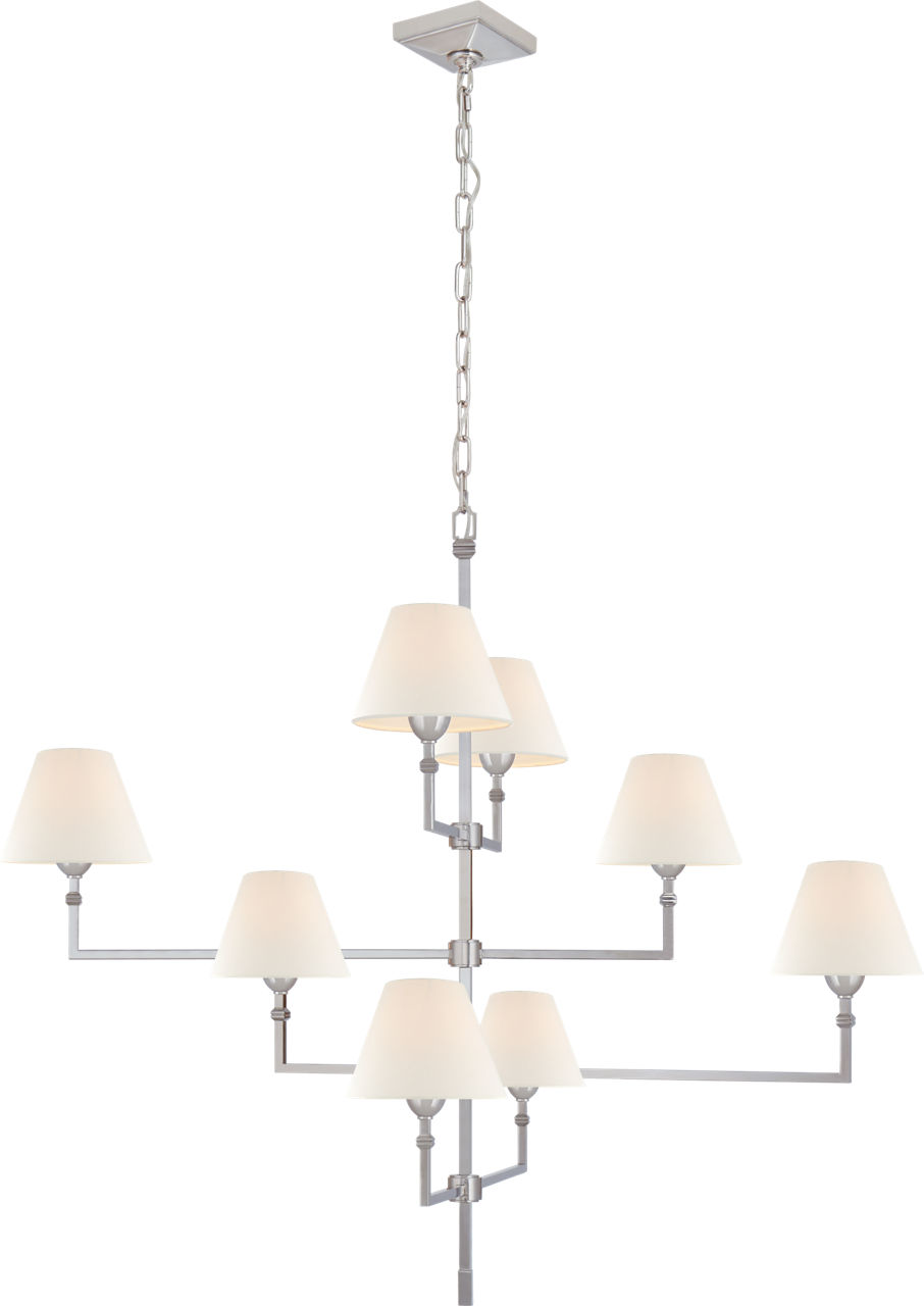 Jane Large Offset Chandelier in Polished Nickel with Linen Shades