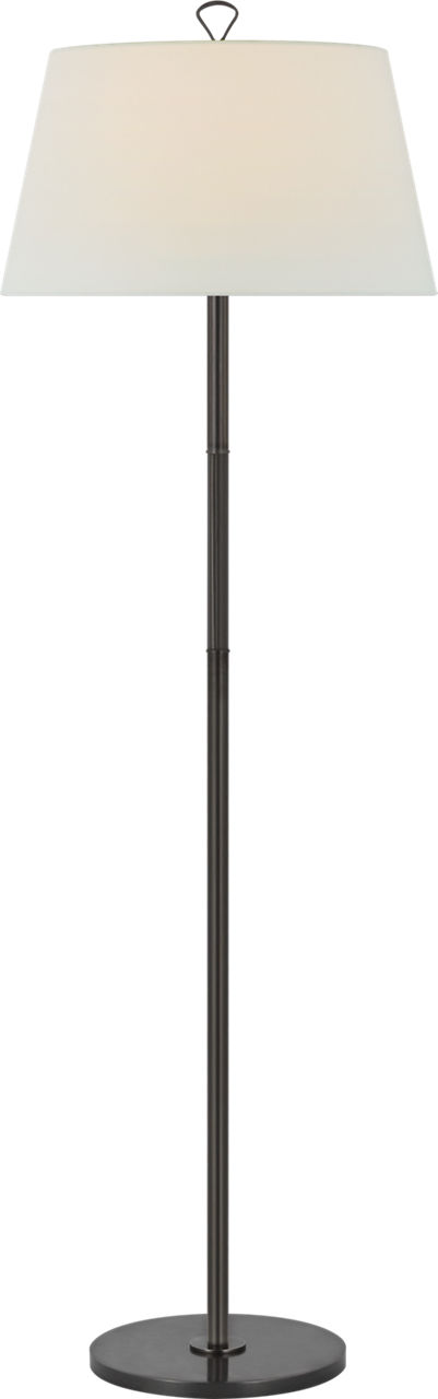 Griffin Large Floor Lamp in Bronze and Chocolate Leather with Linen Shade