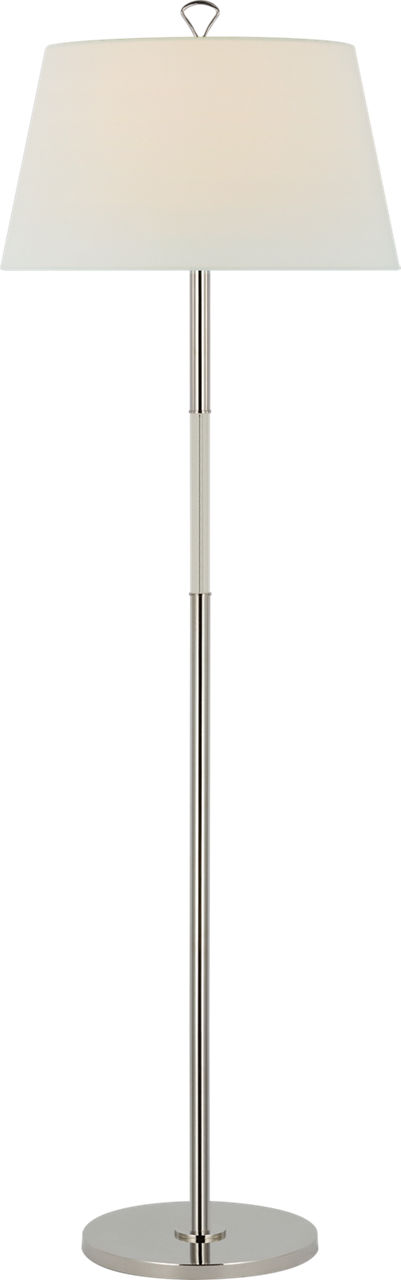 Griffin Large Floor Lamp in Polished Nickel and Parchment Leather with Linen Shade